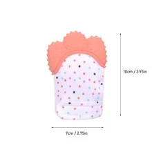 1入組橙色布料和硅膠帶發聲紙點狀嬰兒咬手套,嬰兒用咬咬玩具,幼兒口腔護理硅膠咬手套 - 橘色 - 查看 2