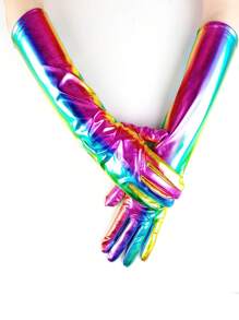 1 par de Guantes de Colores del Arco Iris Largos para Fiestas de Cosplay y Actuaciones - Multicolor - Ver 1