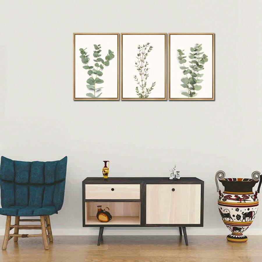 Set Of 3 Green Eucalyptus Plant Illustrations Minimalist Modern ...