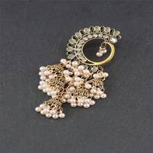 1pair Peacock Feather Dangle Earrings With Multi-Color Pearls & Half Moon Shaped Design; Style Vintage Bell Shaped Women's Earrings