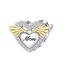 Silver Plated Charm Love Mom Angel Wings Diamond Gold Beads Charm Pendant Ball Suitable For Bracelets DIY Women's Jewelry
