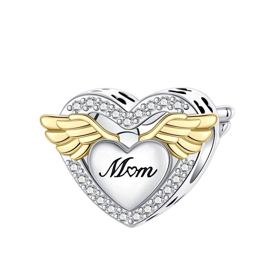 Silver Plated Charm Love Mom Angel Wings Diamond Gold Beads Charm Pendant Ball Suitable For Bracelets DIY Women's Jewelry