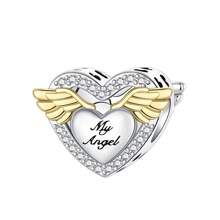 Silver Plated Charm Love Mom Angel Wings Diamond Gold Beads Charm Pendant Ball Suitable For Bracelets DIY Women's Jewelry