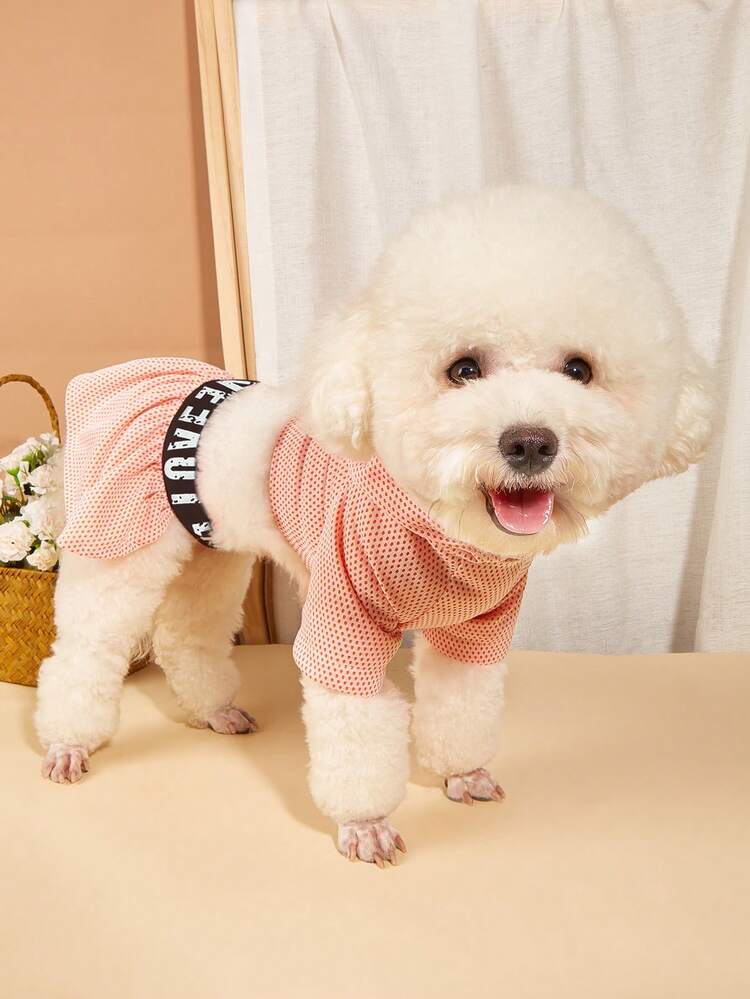 1 Set Vestido deportivo casual con capucha para mascotas adecuado para perros/gatos y mascotas pequeñas para usar en verano - Rosa - Añade 4