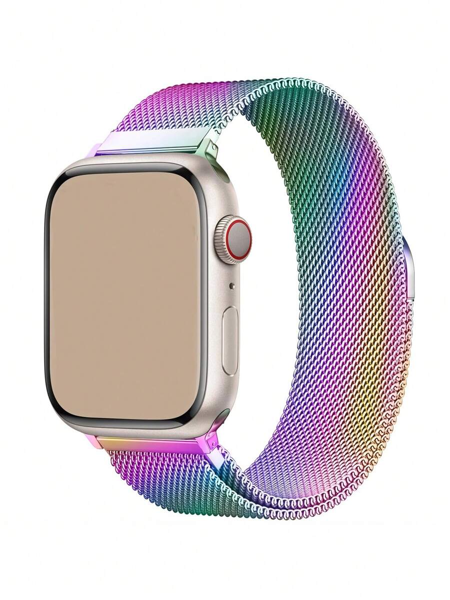 原装不锈钢表带,兼容 38mm、40mm、41mm、42mm、44mm、45mm、46mm、49mm 表盘尺寸,磁吸式表扣,兼容 Series Ultra、SE、10、9、8、7、6、5、4、3、2、1,男女通用 - 七彩色 - 查看 1