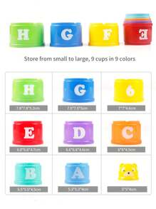 9入組優格杯啟蒙玩具，包括: 有趣的拼圖、手眼協調和數字、字母和顏色的認知學習。隨機組裝部件、圖案、顏色、尺寸和包裝。學校、學生、文具、學用品 - 彩色 - 查看 11