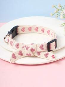 1 件心形圖案領結寵物項圈,適合小型犬泰迪比熊行走和牽引 - 粉色 - 查看 12