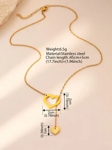 Aomogo 1條不鏽鋼項鍊,帶有空心心形吊墜,情人節/婚禮禮物愛的聲明項圈項鍊 - 款式 - 查看 5