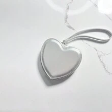 Ví tiền xu hình trái tim màu đỏ dễ thương Kawaii có dây đeo cổ tay Valentine - Bạc - Xem 5