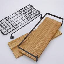 Repisa de madera en la pared, Set de 3 estantes flotantes montados con cesta de alambre y toallero para baño, cocina, dormitorio - Marrón - Ver 7