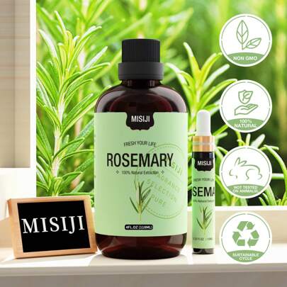 Rosemary Essential Oil/Extracted By Steam Distillation/118ml Large Capacity With Dropper/Comes With A 10ml Portable Bottle/Suitable For Aromatherapy Diffuser And Humidifier/Can Be Used For Making Fragrance, Soap, Candle/Perfect For Massage, Home Care/Suitable For Skin, Hair/Can Be Used In Office, Bedroom, Meditation, Yoga, Travel
