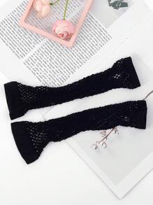 1 Par De Guantes De Malla De Rejilla Elástica Y Sin Dedos En Color Negro Para Mujeres, Decoración De Bodas Y Calentadores De Brazos Simples Y Modernos - Negro - Ver 2