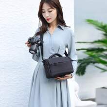 DSLR Camera Bag Fashion Polyester Shoulder Bag Camera Case For Canon Lens Pouch Bag Waterproof Photography Photo Bag - Grey - View 3