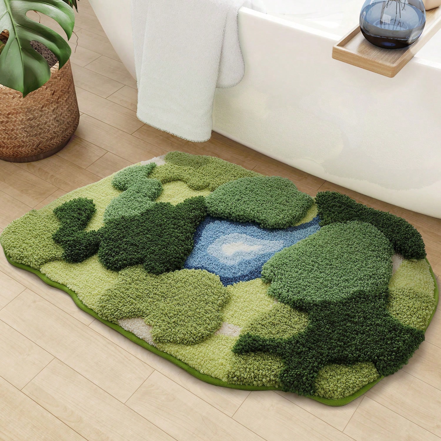 Tapis de Bain Vert 50 x 80cm, Tapis Salle de Bain Antiderapant, Tapis de Sol Épaissi Absorbant, Tapis de Douche Moelleux en Microfibre, Lavable en