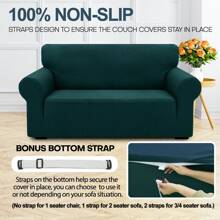 YSTYLE 伸縮式沙發套長椅1/2/3/4人座，帶扶手沙發套防滑，彈性沙發套提花，通用現代沙發套，客廳適用沙發套犬貓保護套 - 墨綠色 - 查看 5