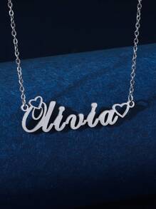 1 件简约不锈钢心形英文名字女士个性化项链适合情人节、妈妈、母亲、母亲节、礼物