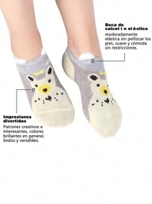 12 Pairs Of Women's Invisible Socks, Tines Girls Cute Socks With Ears, With Animal Cartoons - 彩色 - 查看 9