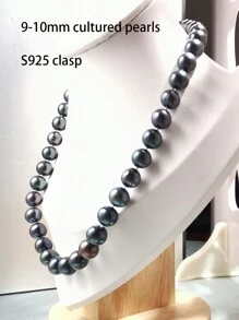 Dây chuyền ngọc trai nuôi cấy tròn 9-10mm, dài 45cm, khóa bạc S925, thích hợp cho nữ đeo hàng ngày hoặc dự tiệc. - vòng cổ ngọc trai nuôi cấy - Xem 7