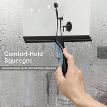 1PC Black Handheld Shower Squeegee With Hook, For Glass Window Bathroom Water Removal Scraper - Black - View 1
