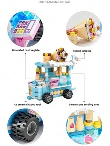 1入組街景建築模型/微小型微粒建築積木玩具,創意有趣的臭豆腐車/章魚小丸子車/冰淇淋車/新鮮果汁車/烤栗子車/熱狗面包車/串燒車/甜點車結構拼圖裝配,學習益智遊戲 - 彩色 - 查看 6