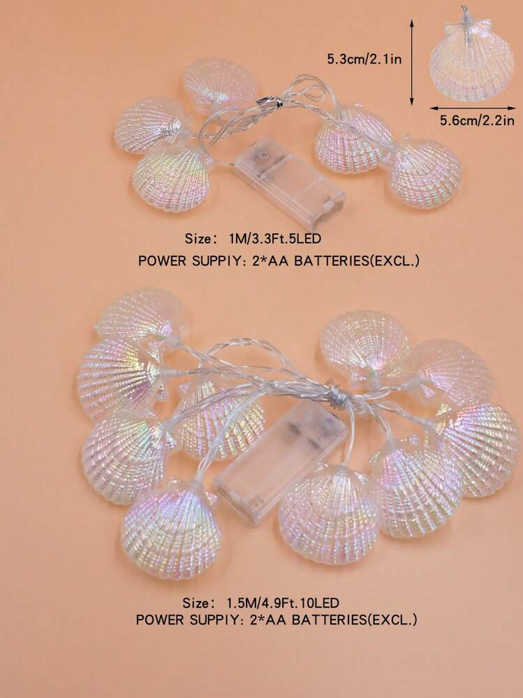 1 pieza de Cadena de luces LED con 5/10 conchas, decoración de fiesta de cumpleaños, diseño de escena para sorpresa en el baúl del coche, decoración de habitación - Amarillo - Añade 2