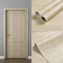 1捲米色木紋設計現代簡約自粘可拆卸壁紙,適用於家居廚房防潑油防水壁紙 - 米色 - 查看 3