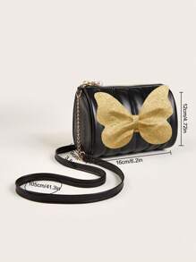 1pc Girls' Zipper Closure Quilted Butterfly Chain Crossbody Bag, Suitable For Daily Outings - Black - View 3