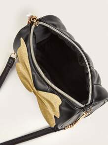 1pc Girls' Zipper Closure Quilted Butterfly Chain Crossbody Bag, Suitable For Daily Outings - Black - View 6