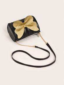 1pc Girls' Zipper Closure Quilted Butterfly Chain Crossbody Bag, Suitable For Daily Outings - Black - View 4