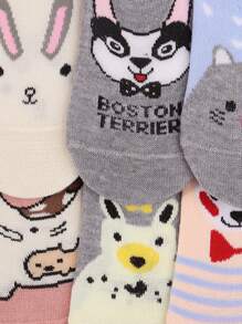12 Pairs Of Women's Invisible Socks, Tines Girls Cute Socks With Ears, With Animal Cartoons - 彩色 - 查看 8