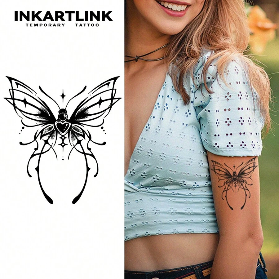 INKARTLINK Kỹ thuật công nghệ Hình xăm , Bán vĩnh viễn Hình xăm , Loại bướm , Không thấm nước , Lâu dài Hình xăm tạm thời , Thực tế Fake Hình xăm , , Ảo thuật Hình xăm - màu đen - Xem 1