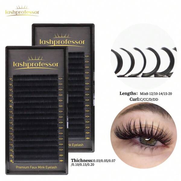Mix 8-20mm Classic Individual Eyelashes Extension 16 Rows ,Lightweight Black Soft Natural Cashmere Individual Volume Eyelashes