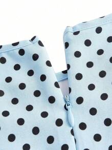 Women's Casual Polka Dot Print Short Sleeve Dress - 淺藍色 - 查看 3