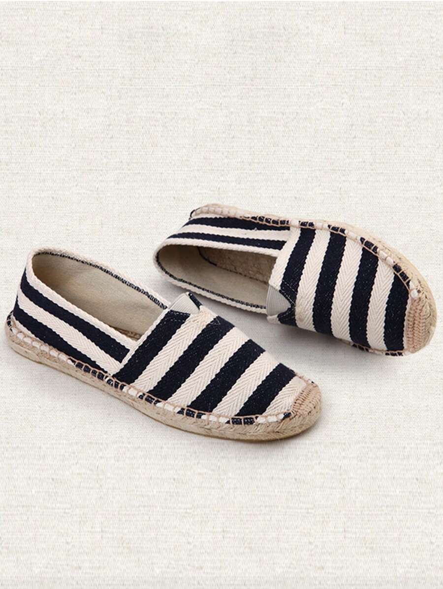 Men's Handwoven Grass Weave Shoes, Spring/Summer New Arrival Linen Boat Shoes With Breathable Canvas, Large Size, Slouchy Fisherman Rope Shoes, Ultra-Lightweight, Asymmetric Patterned Design - Black - View 1