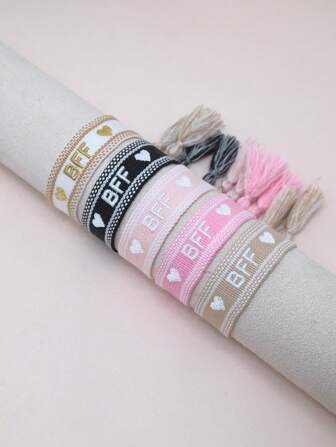 1pc Embroidered Letter Boho Jewelry Friendship Bracelet Handmade Braided Vintage Tassel Design, Ideal Gift For Besties, Parties, Travel, Daily Wear