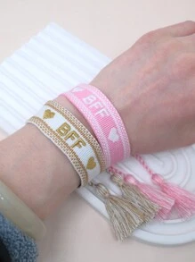 1條刺繡字母boho珠寶友誼手編經典流蘇設計,手工製作,適用於贈送給摯友、聚會、旅遊和日常佩戴等,理想的禮物選擇 - 字母 - 查看 8