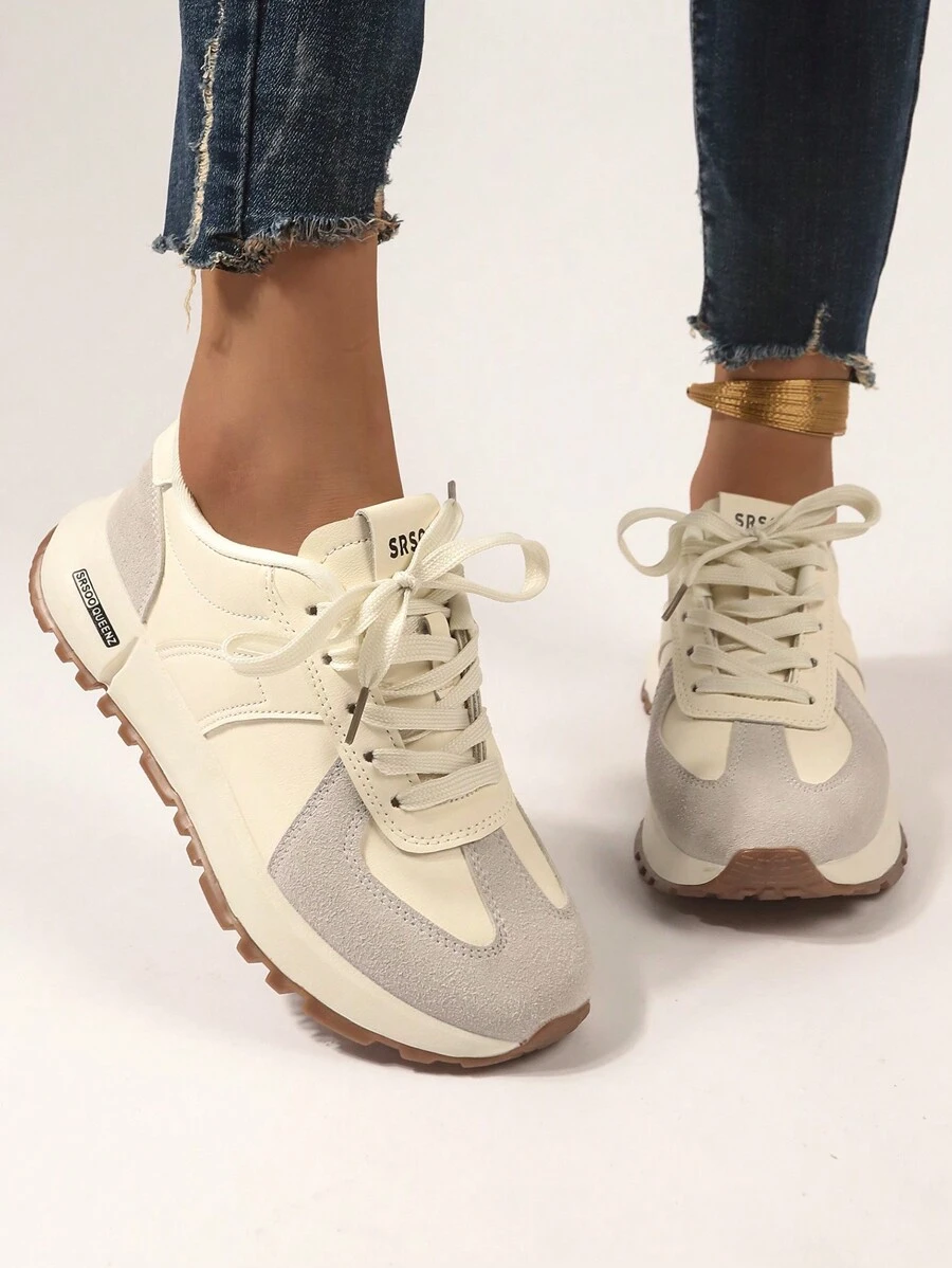 Vintage Oatmeal-Toned Training Shoes With Casual And Soft Design, Women's Sneakers, Convenient And Suitable For Running Or Walking - Beige - View 1