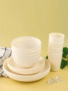 16pcs Unbreakable Reusable Pp Plastic Dinnerware Set, Including Plates, Bowls, Cups For 4 People, Suitable For Home Use And Outdoor Picnic - White - View 4