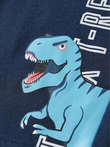 2 件 LITTLE BITTY 幼儿男孩卡通恐龙印花短袖 T 恤和短裤套装，时尚春夏装 - 白色 - 查看 9