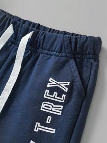 2 件 LITTLE BITTY 幼儿男孩卡通恐龙印花短袖 T 恤和短裤套装，时尚春夏装 - 白色 - 查看 8