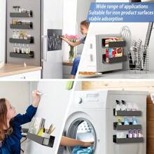 #Double-Sided Magnet Welding Storage Rack: Double-Sided Magnet Refrigerator Spice Rack, Metal Black Fridge Multiple Layer Storage Rack For Kitchen Spices, Bathroom And Daily Supplies. Reusable Shelf, Multifunctional Large-Capacity Magnetic Shelf. - Black - View 5