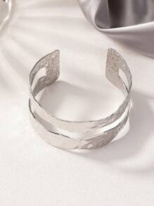 1pc Fashionable, Simple, And Retro European And American Style, Textured Open Cuff Bracelet - Silver - View 2