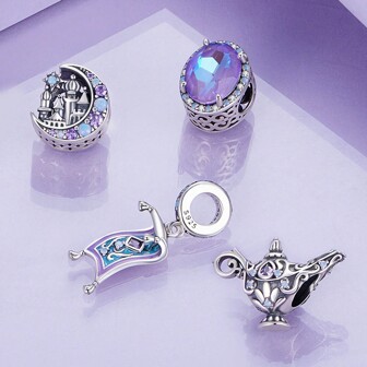 WOSTU 1 st. 925 sterling silver CZ Och Opal Nanometer Sten Lila Månljus Magi Slottet Lampor Hänge Pärlore & Magi Matta Hänge Fit Kvinnor Armband Och Halsband Presenter DIY