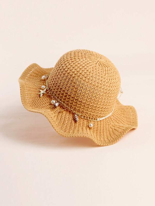 1pc Toddler Baby Sun Hat With Ruffled Brim, Breathable UV Protection Beach Hat For 1-3 Years Old Boys And Girls