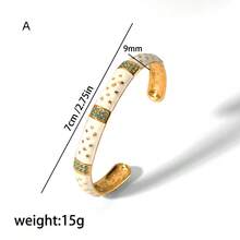 1pc Personalized Fashionable Vintage Enamel Stainless Steel Open Bangle For Women, Gift - Gold - View 5