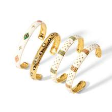 1pc Personalized Fashionable Vintage Enamel Stainless Steel Open Bangle For Women, Gift - Gold - View 4