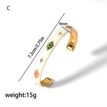 1pc Personalized Fashionable Vintage Enamel Stainless Steel Open Bangle For Women, Gift - Gold - View 7