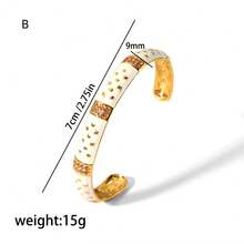1pc Personalized Fashionable Vintage Enamel Stainless Steel Open Bangle For Women, Gift - Gold - View 6