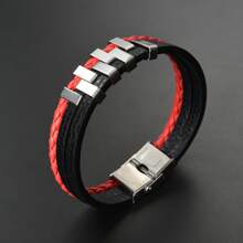 1pc Simple Punk Style Leather Rope & Titanium Steel Couple Bracelet For Men, Suitable For Giving To Elders, Commuting, Traveling, Office Work, Weddings, Dates And Daily Wear