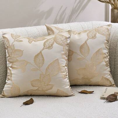 1pc Soft & Comfortable Jacquard Decorative Throw Pillow Cover, Square Accent Solid Cushion Cover, Neutral Farmhouse Pillow Sham For Sofa Bedroom Living Room, Floral Vintage, Suitable For All Seasons, Also Makes A Great Gift